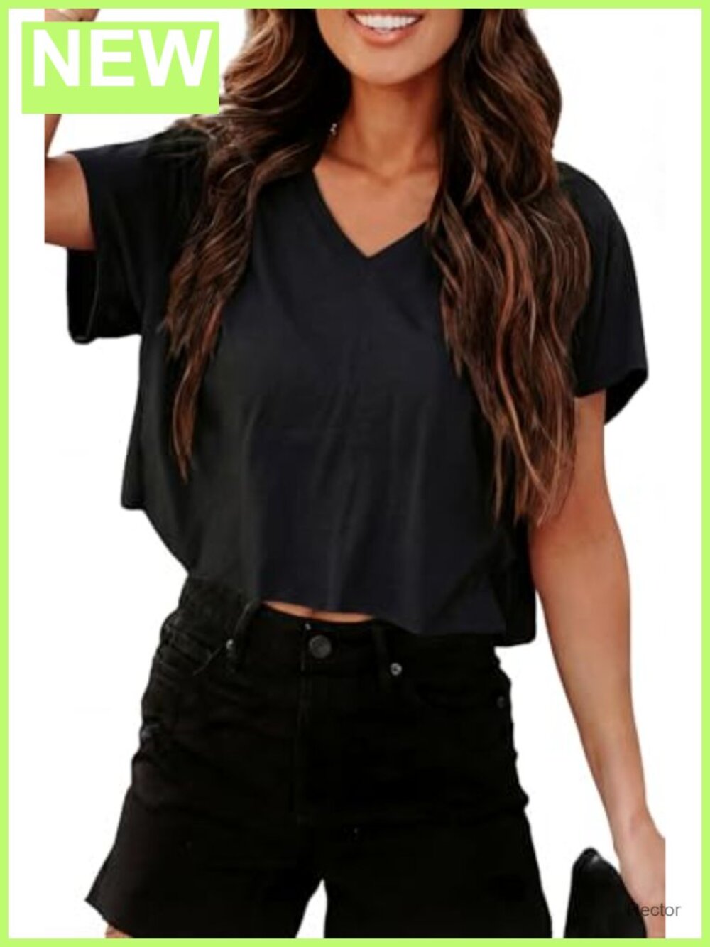Womens V Neck Cropped T Shirt Short Sleeve Loose Fit Summer Crop Top